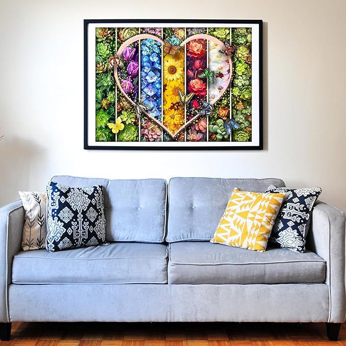 Think2Master Colorful Flowers Succulents & Butterflies 500 Pieces Very Large Pieces Jigsaw Puzzle for 13+ Adults & Seniors. Beautiful Vibrant Heart Valentine's Day Illustration 26.8” X 18.9”