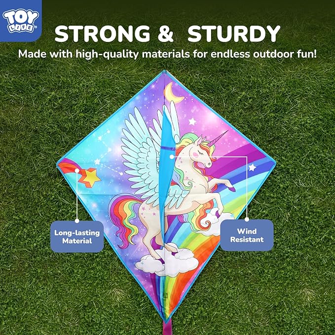 TOY Life Unicorn Kite for Kids – Large Easy to Fly Beach Kite with 50M String & Handle – Durable Nylon Outdoor Toy for Boys & Girls Ages 4-12 – Gift for Beach & Park Fun