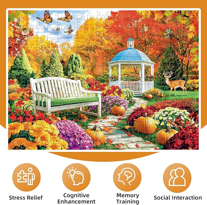 300 Pieces Puzzles for Adults,Enchanting Autumn Garden & Pumpkin Puzzle for Adult,300 Pieces Puzzles for Seniors Large Piece,Puzzle for Kids Ages 8-10,Challenging Family Game, 20.5 x 15 in
