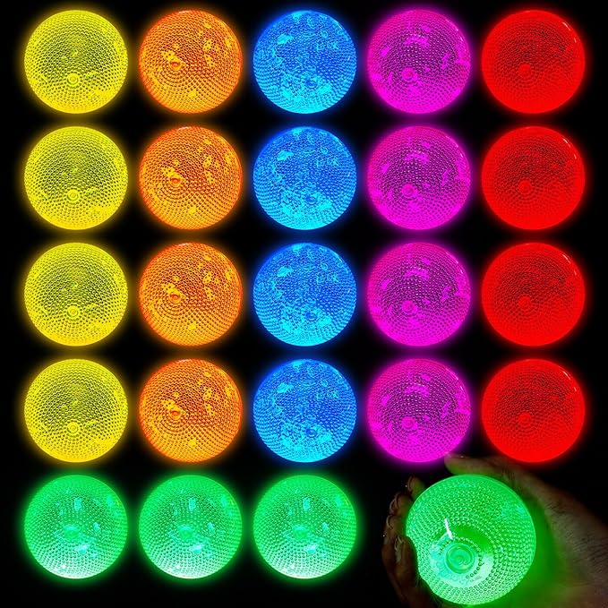 Lewtemi 36 Pcs Glow in The Dark Balls Glowing Stick Balls Bulk Lighted Bouncy Rubber Long Lasting Bright Night Party Supplies for Holiday Carnival Goodie Bag Fillers