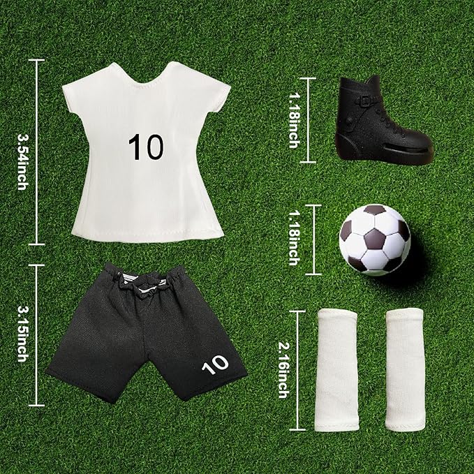 Sport Christmas Elf Accessories for Elf Doll Clothes Included Jerseys, Shorts, Shoes, Soccer Ball and shin Guard (Soccer)