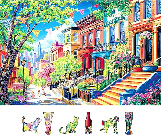 500 Piece Puzzles for Adults, Vibrant Spring Street Colorful Cityscape Jigsaw Puzzle with Letter & High Definition Poster for Family Challenging, Gifts, Party Game, Finished Size 23" x 15"