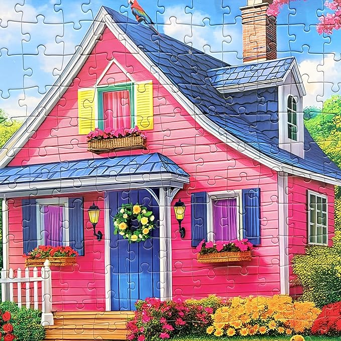 300 Piece Puzzles for Adults Kids - Jigsaw Puzzle - The Pink Courtyard House