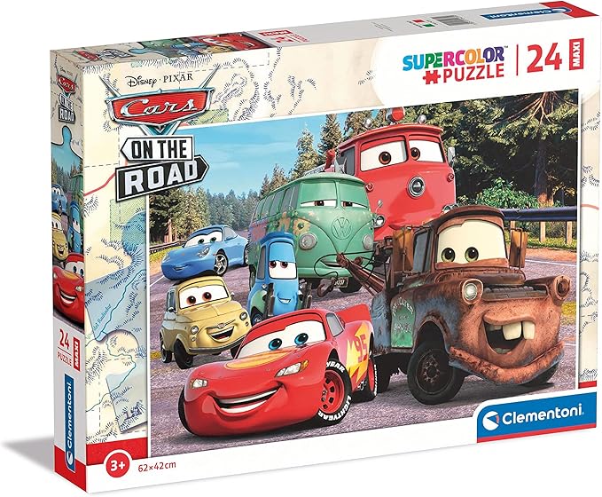 Clementoni - 24239 - Supercolor Puzzle - Disney Pixar Cars On The Road - 24 Maxi Pieces, Jigsaw Puzzle for Kids Age 3, Puzzle Cartoon, Made in Italy