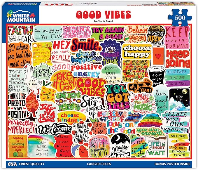 White Mountain 500 Piece Jigsaw Puzzle Retro Nostalgic Collage Puzzles with Large Pieces Gift for Adults and Family 18"x24" - Good Vibes
