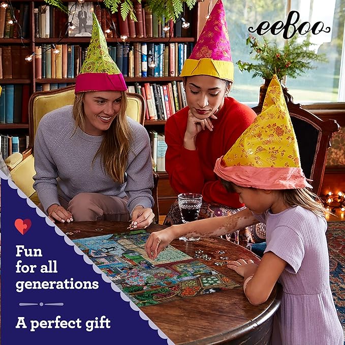 eeBoo 1000 Piece Puzzle - Village by the Sea Jigsaw Puzzle for Adults, Square 23" x 23" Made with Recycled Board & Vegetable-Based Ink