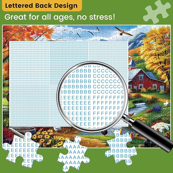 500 Piece Puzzles for Adults,Countryside Farm Scene Jigsaw Puzzle for Seniors Adults,Chicken Horse Water Puzzle with Letter on Back,No Dust,Challenging Family Puzzle Perfect for Game Nights,20.5*15In