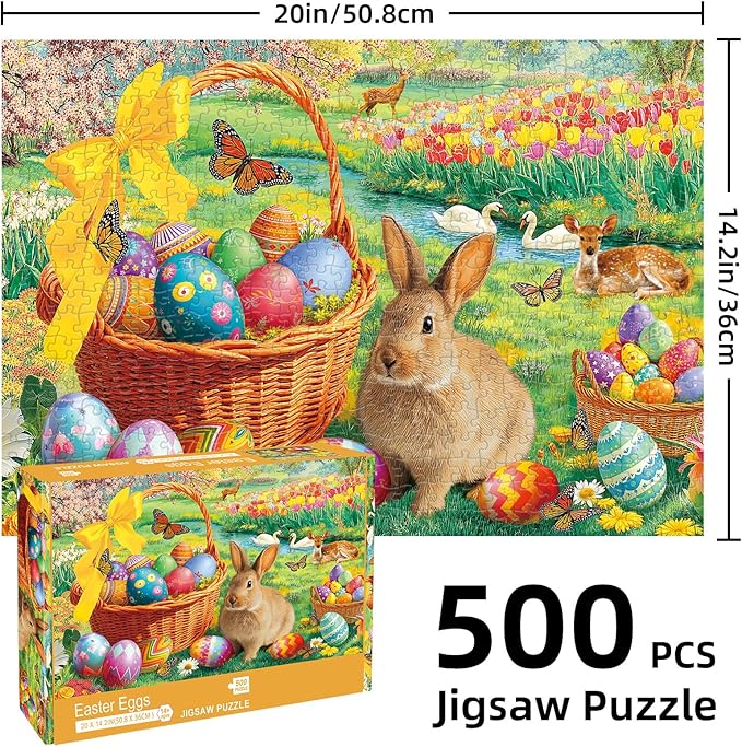 Sutinban Easter Puzzles for Adults 500 Pieces - Adorable Bunny, Colorful Eggs & Spring Garden Scene, Family Holiday Activity Puzzle Gift for Adults Senior