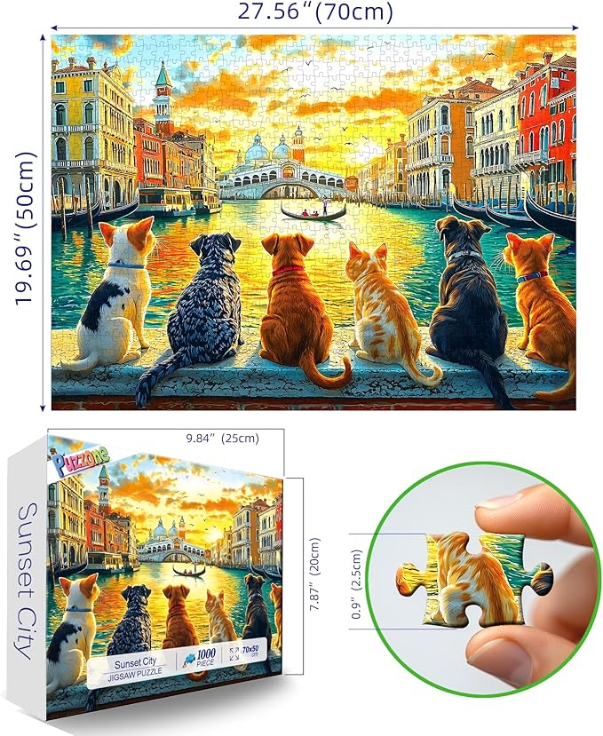 1000 Piece Jigsaw Puzzle for Adults, Sights of Venice with Dogs Challenging Puzzles for Adults 1000 Pieces, Party Game Gifts Decoration (27.5 x 19.7 Inch)