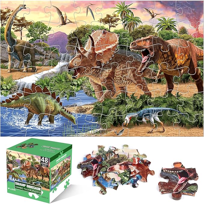 Jumbo Floor Puzzle for Kids,48 Piece Dinosaur Large Jigsaw Puzzles for Toddlers Ages 3-5,Children Learning Preschool Educational Dinosaur Toys,Christmas Birthday Easter Gifts for Boys Girls Ages 4-8