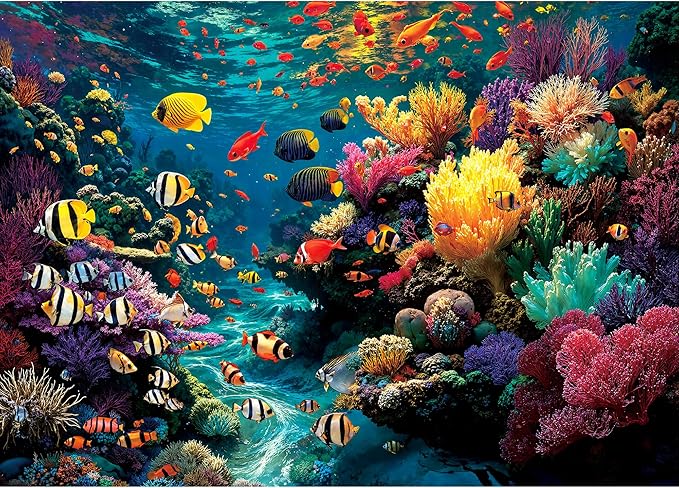 Puzzles for Adults 1000 Pieces, Ocean Sea Animal Fish Coral, Nature 1000 Piece Puzzle for Adults Seniors, Hard Jigsaw Puzzles for Adult with Letters on Back, Fun, 1:1 Poster
