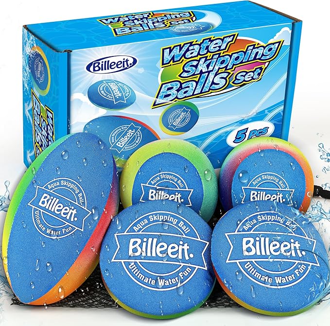 5Pcs Water Skipping Balls Set for Pool Play, Multi-Colored Splash Water Bouncing Balls, Fun Water Pool Beach Swim Toys & Games for Kids 3+ 4-8-12 and Adults