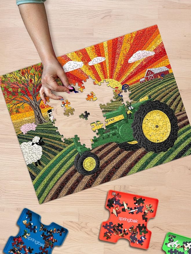 Springbok Sunny Pastures 500 Piece Jigsaw Puzzle for Adults – Poster Now INCULDED - John Deere Tractor – Unique Cut Pieces – Made in USA