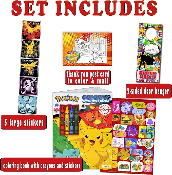 Bendon Pokemon Stickers Activity Set with Pokemon Coloring Book with Stickers, Reward Sticker Set, Craft Door Hanger