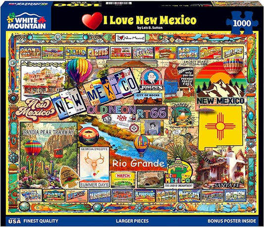 White Mountain 1000 Piece Jigsaw Puzzle Land of Enchantment State Puzzles with Large Pieces, Gift for Adults and Family 24"x30" - I Love New Mexico
