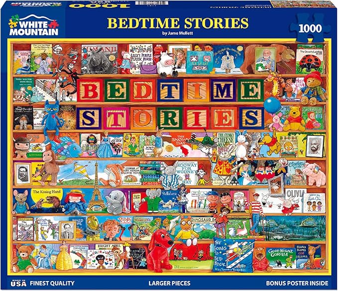 White Mountain 1000 Piece Jigsaw Puzzle Book Collage Puzzles with Large Pieces Gift for Adults and Family 24x30 - Bedtime Stories