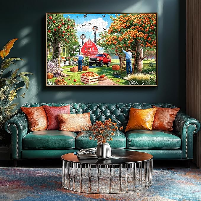 Harvest Season Farm 1000 Piece Puzzle for Adults, Fun Puzzles for Adults 1000 Pieces with HD Print & Poster, 27.5 * 19.7 in Dust Free, for Gifts Halloween Christmas Family Games Lovers