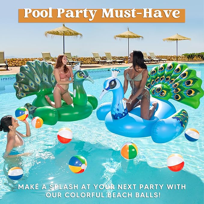 JOYIN 12-Pack 12“ Beach Balls - Bulk Classic Beachball Inflatable Swimming Pool Toys for Games Adults Kids Birthday Party Supplies Combo Set, Rainbow Color Blow Up Luau Decorations Favors Gifts (12")