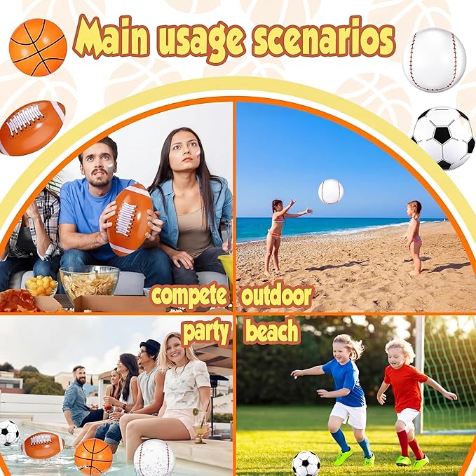 Sosation 8 Pcs Inflatable Sports Balls 16 Inch Inflatable Beach Ball Blow up 4 Styles Sports Party Decorations Balls of Swimming Pool Summer Pool Toys for Indoor Outdoor Beach