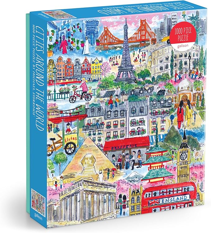 Galison Cities Around The World – 1000 Piece Michael Storrings Jigsaw Puzzle Featuring Beautiful Artwork of Famous World Landmarks