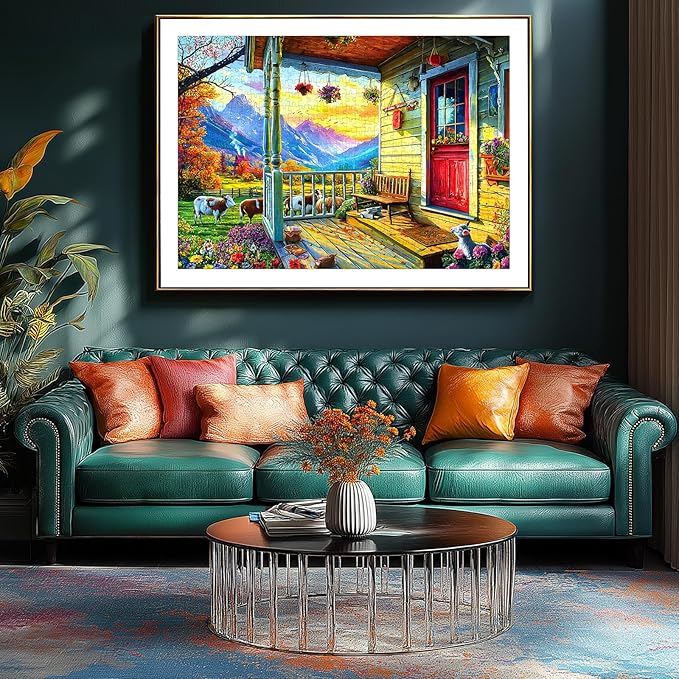 Puzzles for Adults 1000 Pieces, Country Life - Autumn Porch with Animals Puzzles for Adults, Mountain Scene Jigsaw Puzzle 1000 Pieces, Gift for Adult Jigsaw Puzzles Lovers, 27.5 x 19.7 inch
