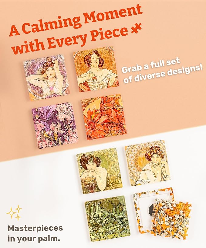 PieceRelax Magnet Puzzle for Adults 128 Pieces - Alphonse Mucha - The Precious Stones Unique Gift & Home Décor with Plastic Jigsaw Puzzle [D1599]