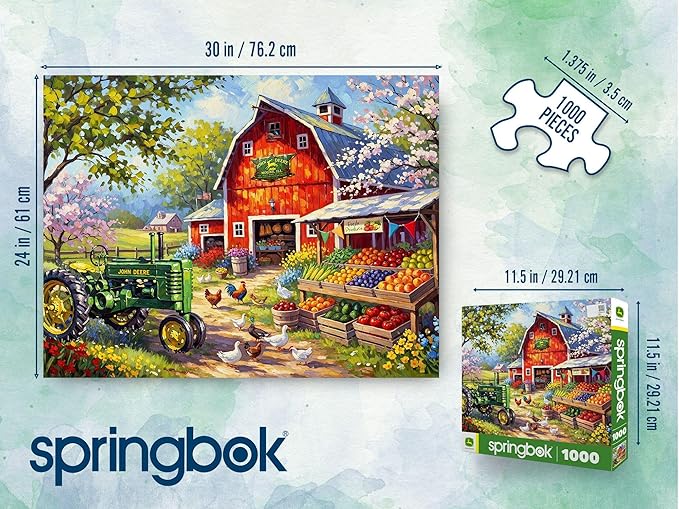 Springbok Spring Farmers Market 1000 Piece Jigsaw Puzzle for Adults - John Deere Tractor - Unique Cut Pieces - Made in USA
