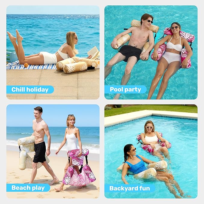 SLOOSH Inflatable Pool Floats Adult,2 Packs Floating Lounge Chairs,Blow up Pool Noodles for Adult Heavy Duty,Floating Chair for Party Summer Water Beach Lake Fun