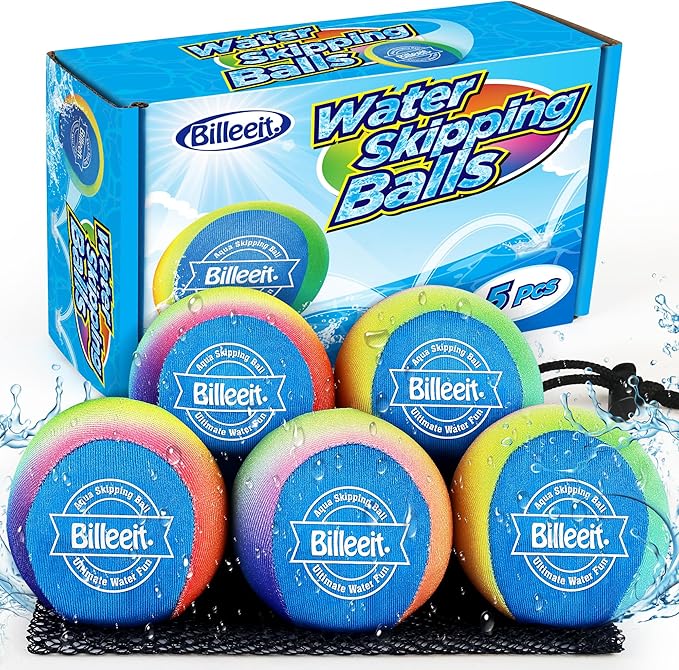 5Pcs Water Skipping Balls Set for Pool Play, Multi-Colored Splash Water Bouncing Balls, Fun Water Pool Beach Swim Toys & Games for Kids 3+ 4-8-12 and Adults