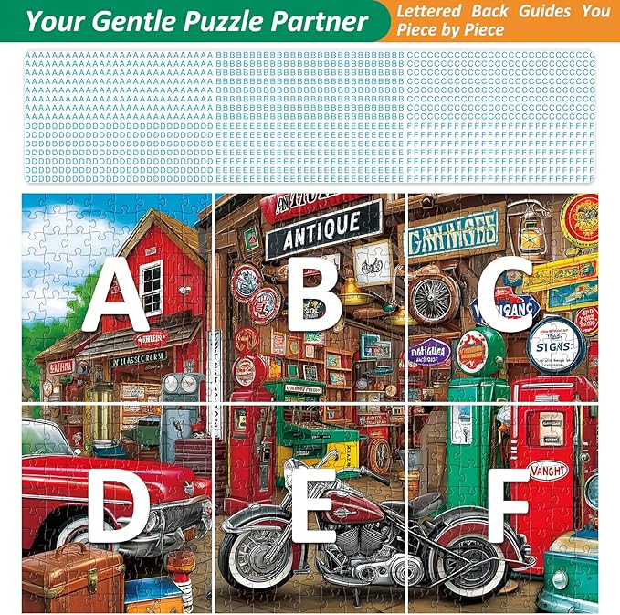 500 Piece Puzzle for Adult,Antiques Garage Puzzle for Adult,Retro Car Style Jigsaw Puzzle,Home Decor,Interlock Perfectly Letter on Back No Dust,Challenging Family Game for Friends Men Women,20.5*15 In