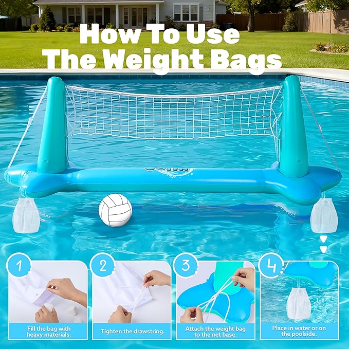JOYIN Inflatable Pool Float Set Volleyball Net & Basketball Hoops, Floating Swimming Game Toy for Kids and Adults, Summer Floaties, Volleyball Court (105”x28”x35”)|Basketball (27”x23”x27”),L-Blue