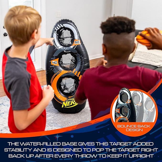 NERF Inflatable Target Set - Proshot Kids Football Blaster Game Set - 50" Standing Pop Up Target, Black/Orange/Gray