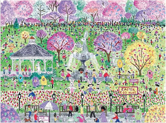 Galison Easter Egg Hunt – 1000 Piece Michael Storrings Puzzle Featuring The Spirit of Easter Festivities at A Whimsical Park