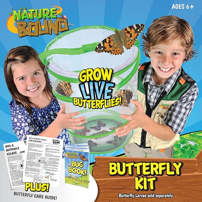 Nature Bound Butterfly Growing Kit - Live Caterpillar to Butterfly Project for Kids - Includes Voucher for Caterpillars, Green Pop-Up Enclosure, and STEM Learning Guide