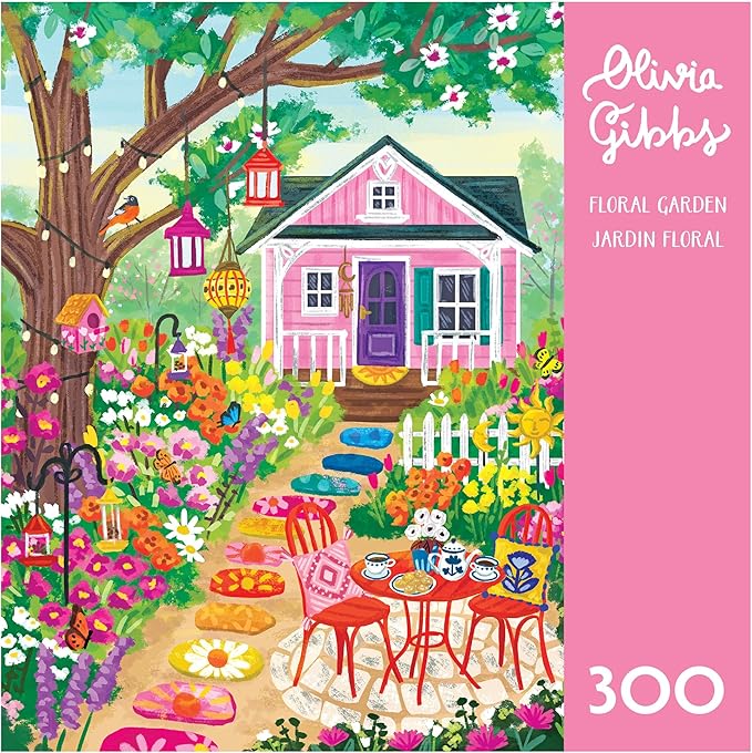 RoseArt - Olivia Gibbs - Floral Garden 300 Piece Jigsaw Puzzle - Colorful Cottage Garden Flowers and Perennials Scene – Adult Puzzle – Finished Size Approx. 18" x 24", Made in USA