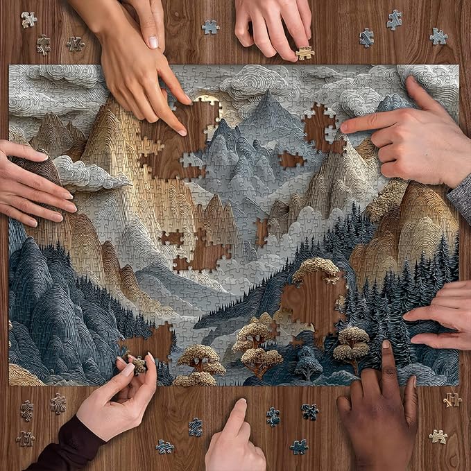 Mountain Puzzles for Adults 1000 Pieces, Nature Landscape Puzzle Paper Cut Art with Tree Sunset Forest Scenery, Scenic Jigsaw Puzzles Difficult Hard Impossible Challenge for Adults