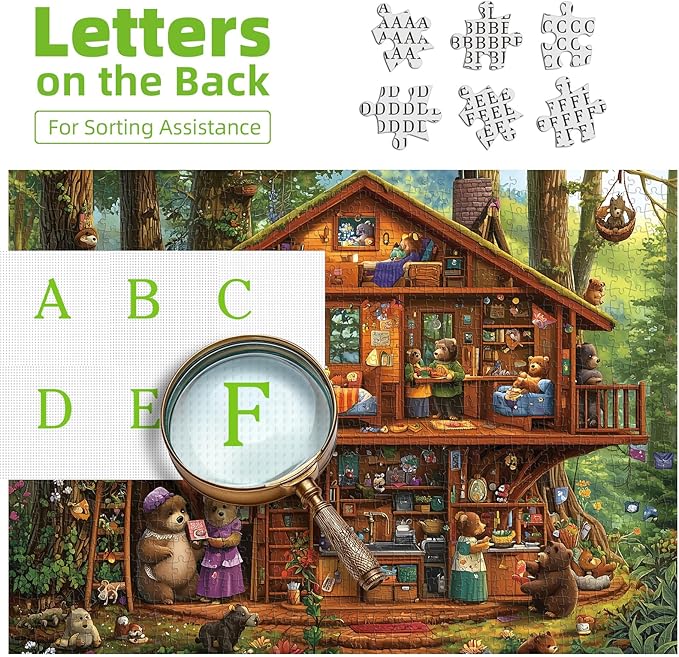 Blueforest 1000 Piece Jigsaw Puzzle - Large Forest Treehouse Bear Family Art Puzzle for Adults | Challenging Fun for Adults Home Decor (27.5 x 19.7 Inches)