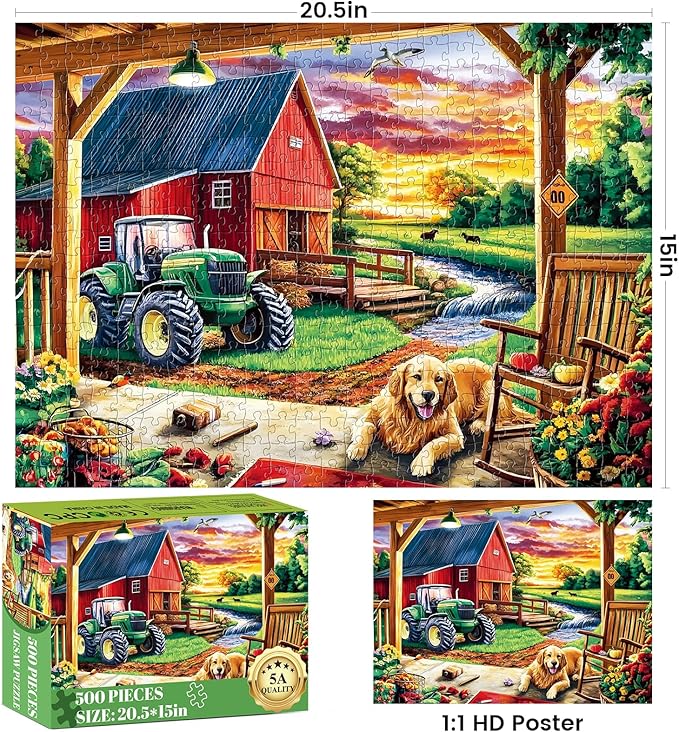 500 Piece Puzzle for Adult,Unique Fun Country Life Puzzle for Adults Seniors,Farm Cute Animal Recycled Paper Jigsaw Puzzle,Challenging Family Activity Game Gift for Family,Friends,Men,Women,20.5*15 In
