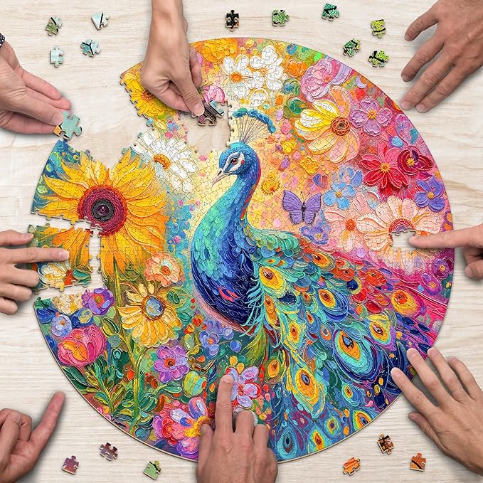 Flower Puzzles for Adults 1000 Pieces, Round Peacock Jigsaw Puzzles 1000 Pieces, Impossible Difficult Hard Challenging Puzzles for Adults, Art Puzzle for Home Decor (26.5 * 26.5in)