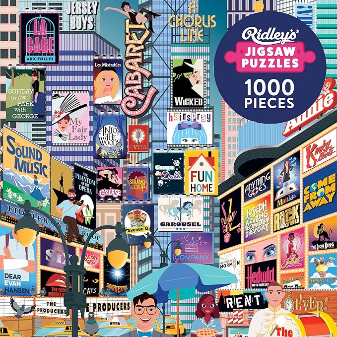 Ridley's: 50 Must-See Musicals Bucket List 1000-Piece Puzzle|Unique Graphics of Popular Broadway Musicals in New York City|Room Décor After Completion|Great Gift for Musical Lovers