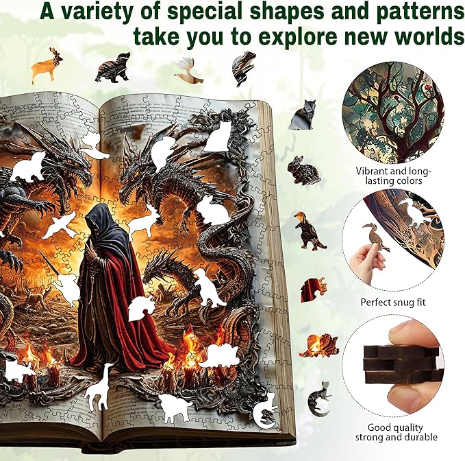 Wooden Puzzles for Adults, Dragon Wooden Puzzles 200 Pieces, Irregular Animals Fun Puzzles for Adults