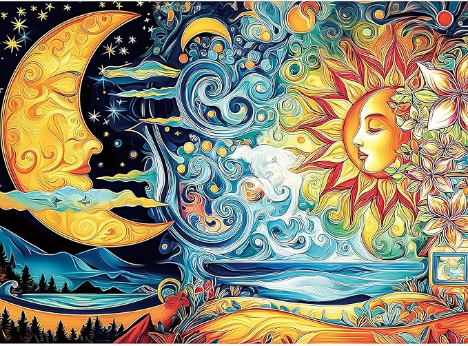 300 Piece Puzzles for Adults, 300 Piece Puzzles for Adults Large Piece, Fantasy Sun Moon Jigsaw Puzzle, Funny Gift for Adult Kids, Challenging Puzzle Perfect for Game Nights, 20.5 X 15 in