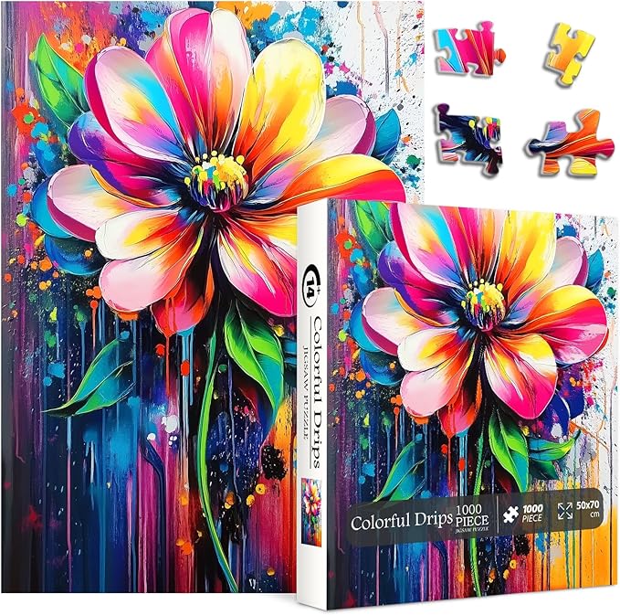 Rainbow Flower 1000 Piece Puzzle for Adults, Nature Floral Art Jigsaw Puzzles, Colorful Gradient Plant Puzzle as Home Wall Decor
