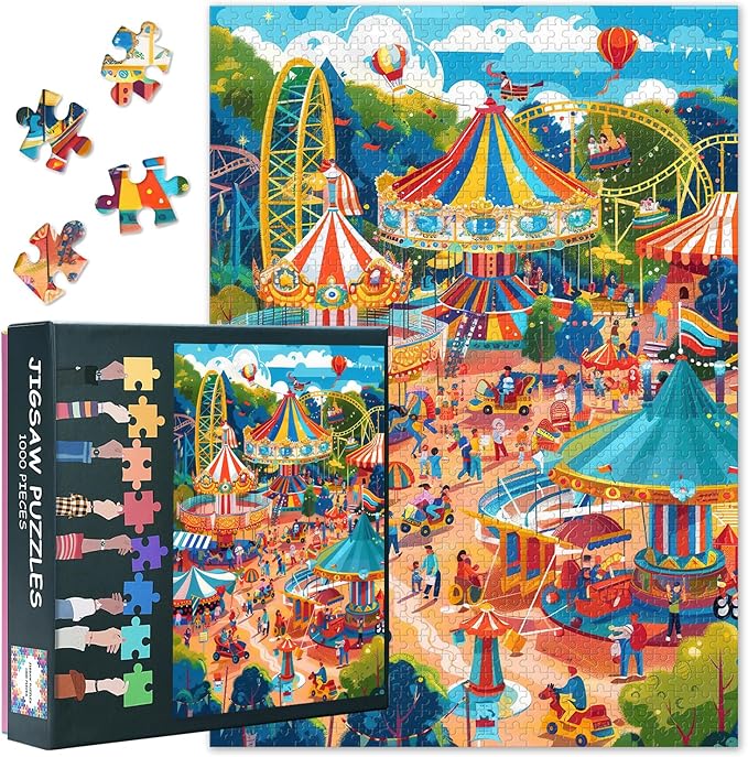 Amusement Park Puzzles for Adults 1000 Pieces, Colorful Carousels Jigsaw Puzzles, Adult Puzzle for Adults, Educational Fun Games or Toys for Elders Friends 20X27 INCH
