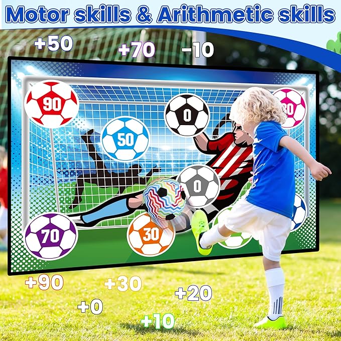 Soccer Ball Game Set for Kids Indoor Outdoor Play Equipment,Foldable Flannel Mat Goals Toy with 2 Velcro Balls, Toddlers Boy 8-12 Years Old Birthday Christmas Party Gift