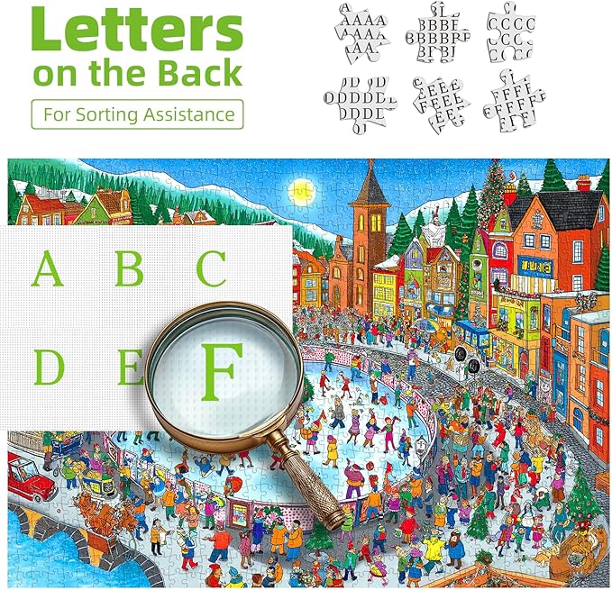 500 Pieces Jigsaw Puzzle for Adults Winter Village Ice Skating Scene Festive Christmas Happy Holiday Town Square Puzzle Family Entertainment Perfect for Adults & Family Fun (23''X15'')