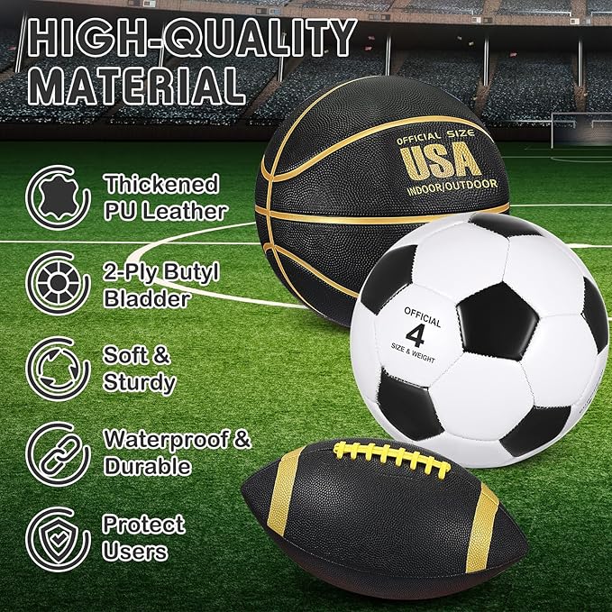 Libima 3 Pcs Sports Ball Set for Kids Teens Include Official Size Basketball Soccer Football with Pump and Carry Bag Training Practice Sport Back to School Gift