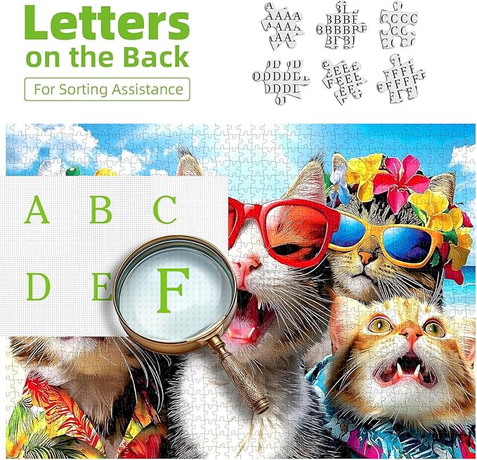 Jigsaw Puzzles 500 Pieces for Adults Cat Beach Selfie Summer Theme Puzzle for Family Fun Challenging, Party Game Fun Animal Gifts Decoration (23 x 15 Inch)