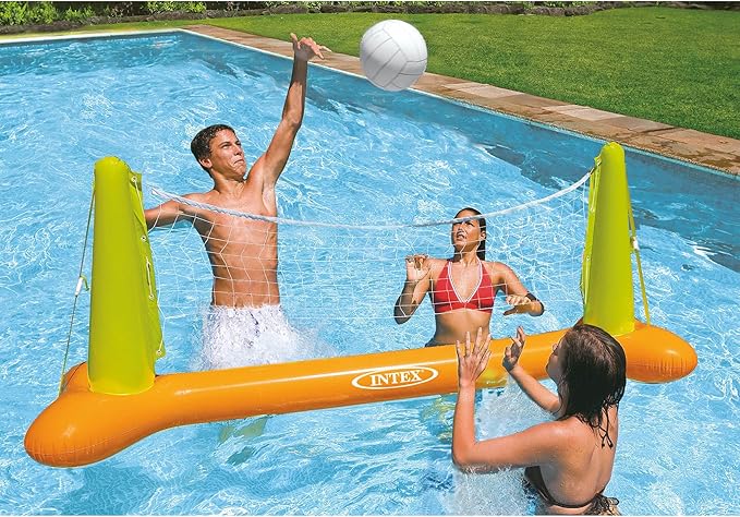 Intex Inflatable Floating Swimming Pool Toy Active Water Volleyball Sports Game with Net and Ball for Children and Adults, Multicolor (6 Pack)