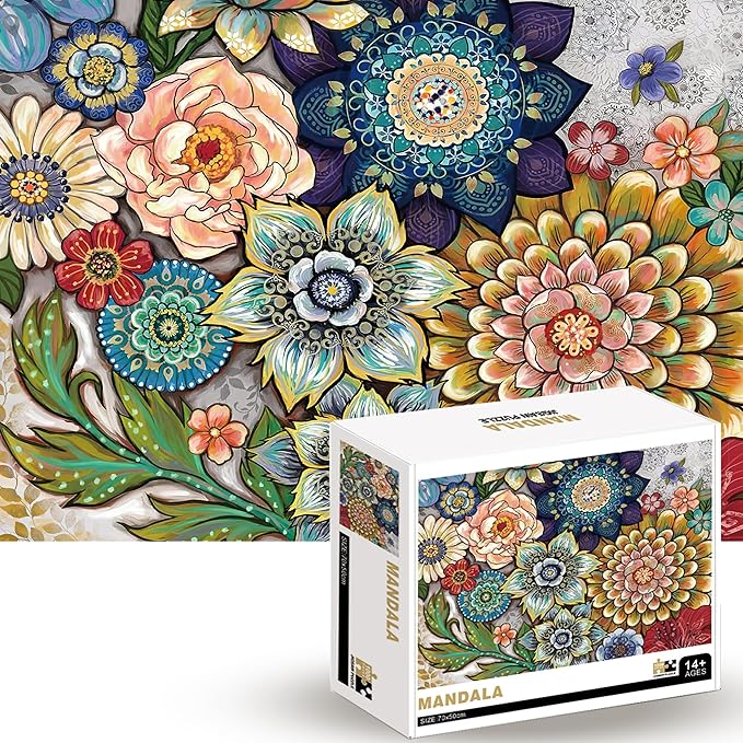1000 Piece Jigsaw Puzzles for Adults Teens Kids - Fine Art Challenging, Mandala 1000Pcs Puzzle, Family Game Gift, Size 27"x20"